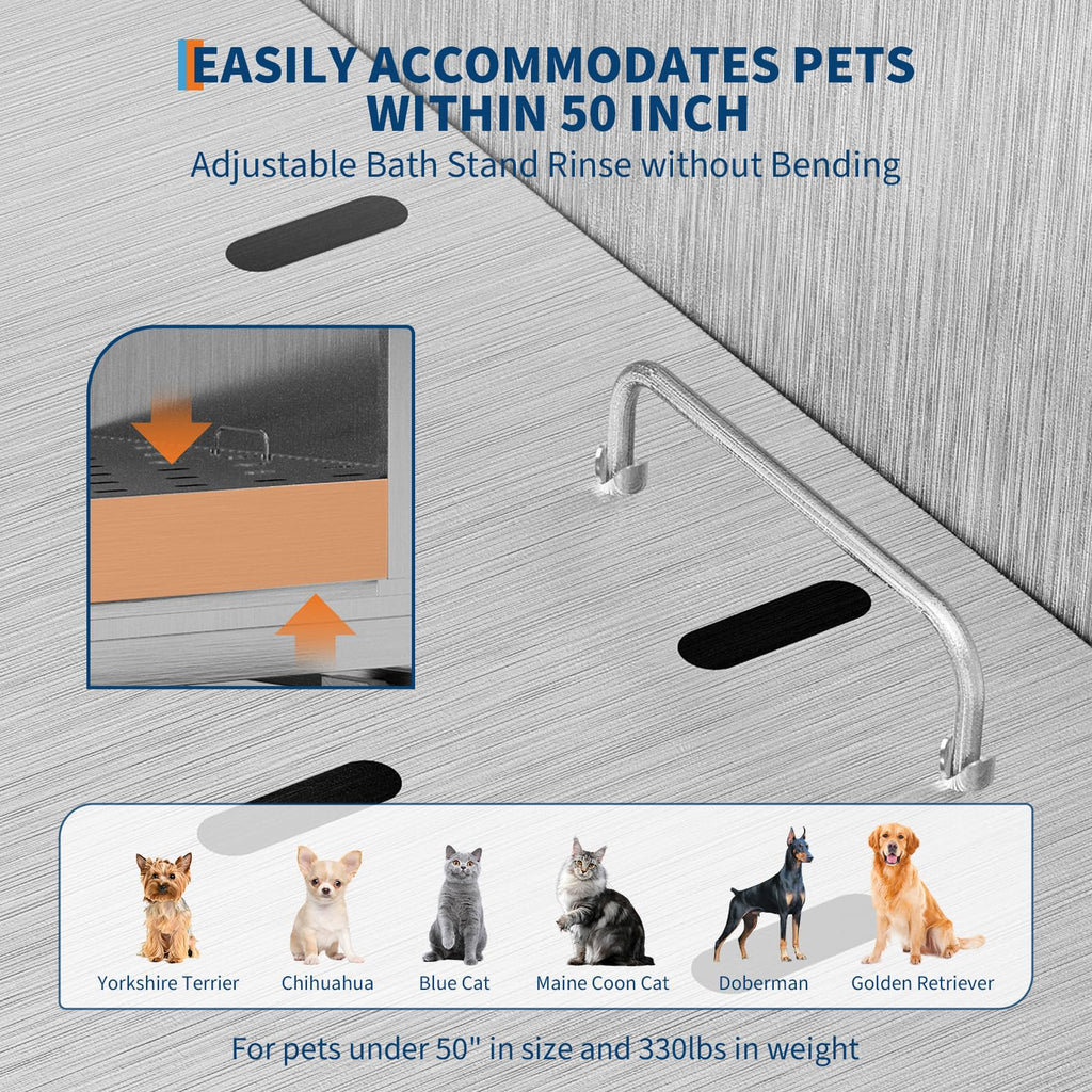 50" Stainless Steel Pet Bathing Tub with Sloped Ramp J369