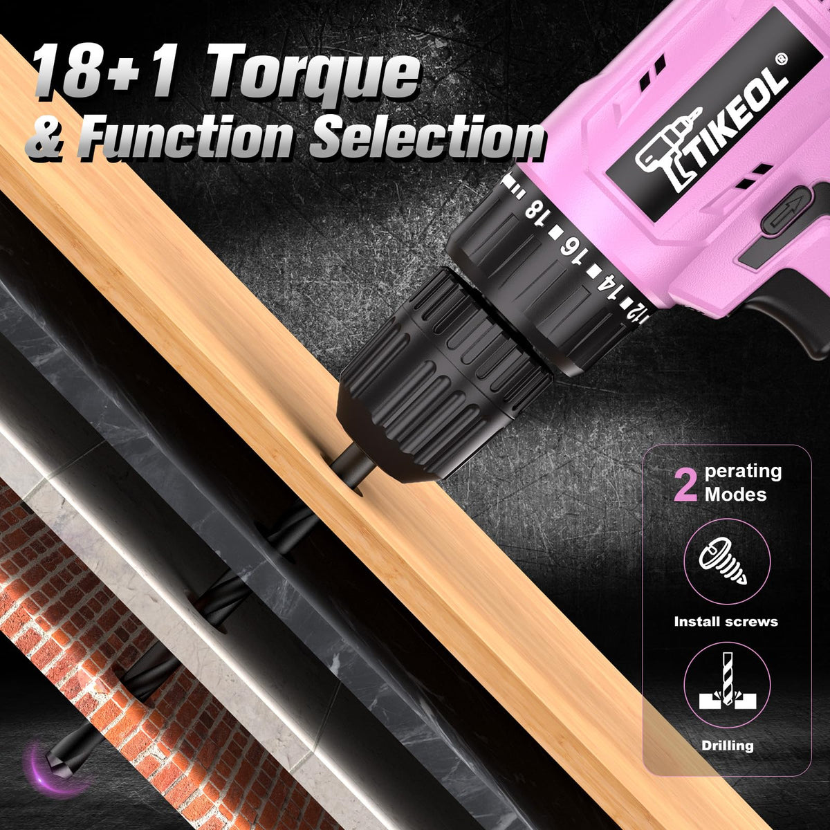 12V Cordless Drill Set with Battery & Charger, 180 In-lbs Torque, 3/8" Keyless Chuck, Pink Y20678