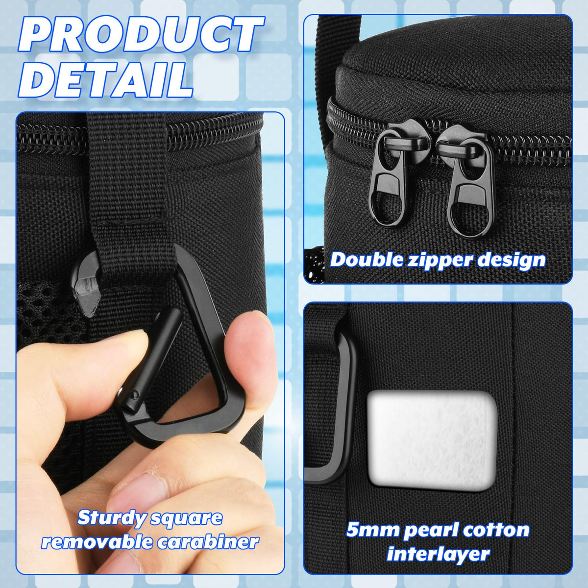 Portable Mosquito Repeller Storage Case with Metal Carabiner and Refill Pocket, Black Q6261