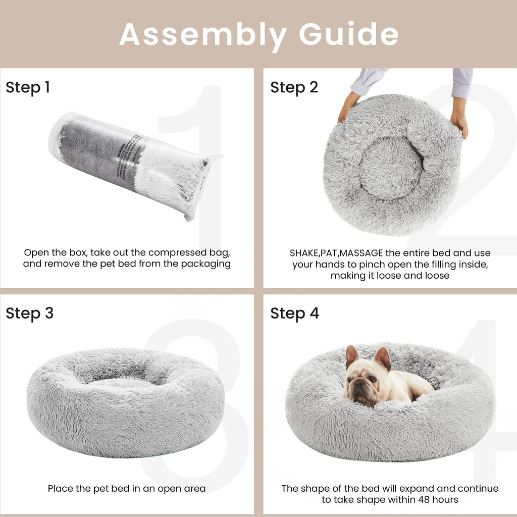 Grey 20in Fluffy Faux Fur Round Cat Bed K581