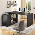 Black L Shaped Corner Desk with Storage Drawers R489