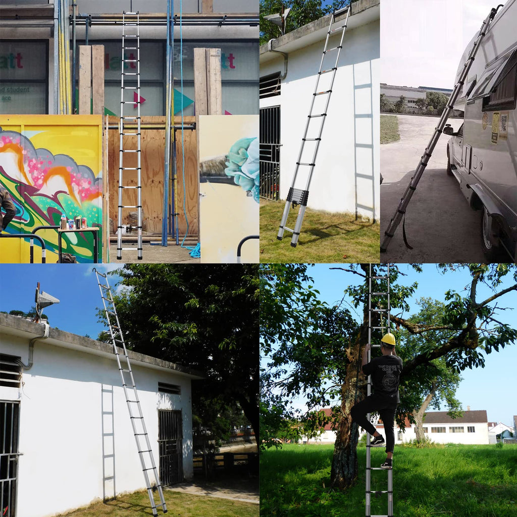 20FT Aluminum Telescoping Ladder with Roof Hooks, 330lbs Capacity G2138