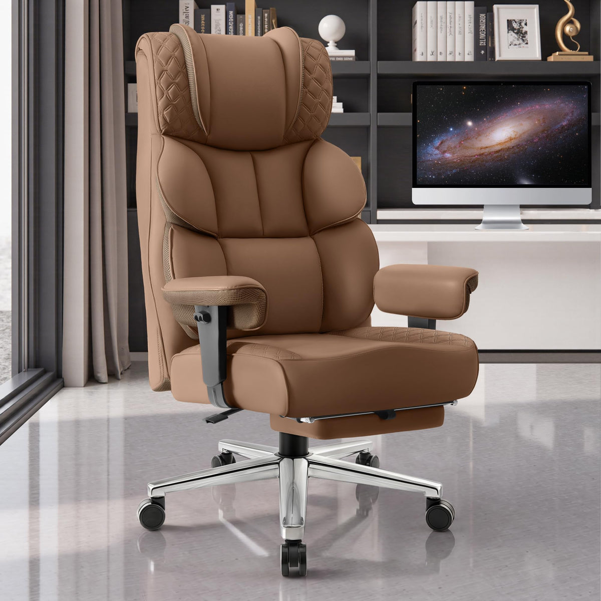Big and Tall Leather Gaming Chair with Footrest U417