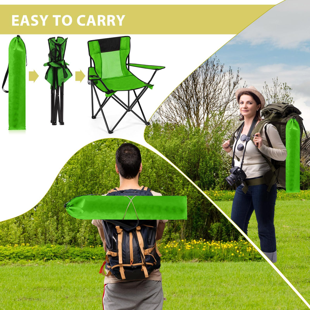 2 PCS Folding Camping Chair with Cupholder and Carry Bag G443682