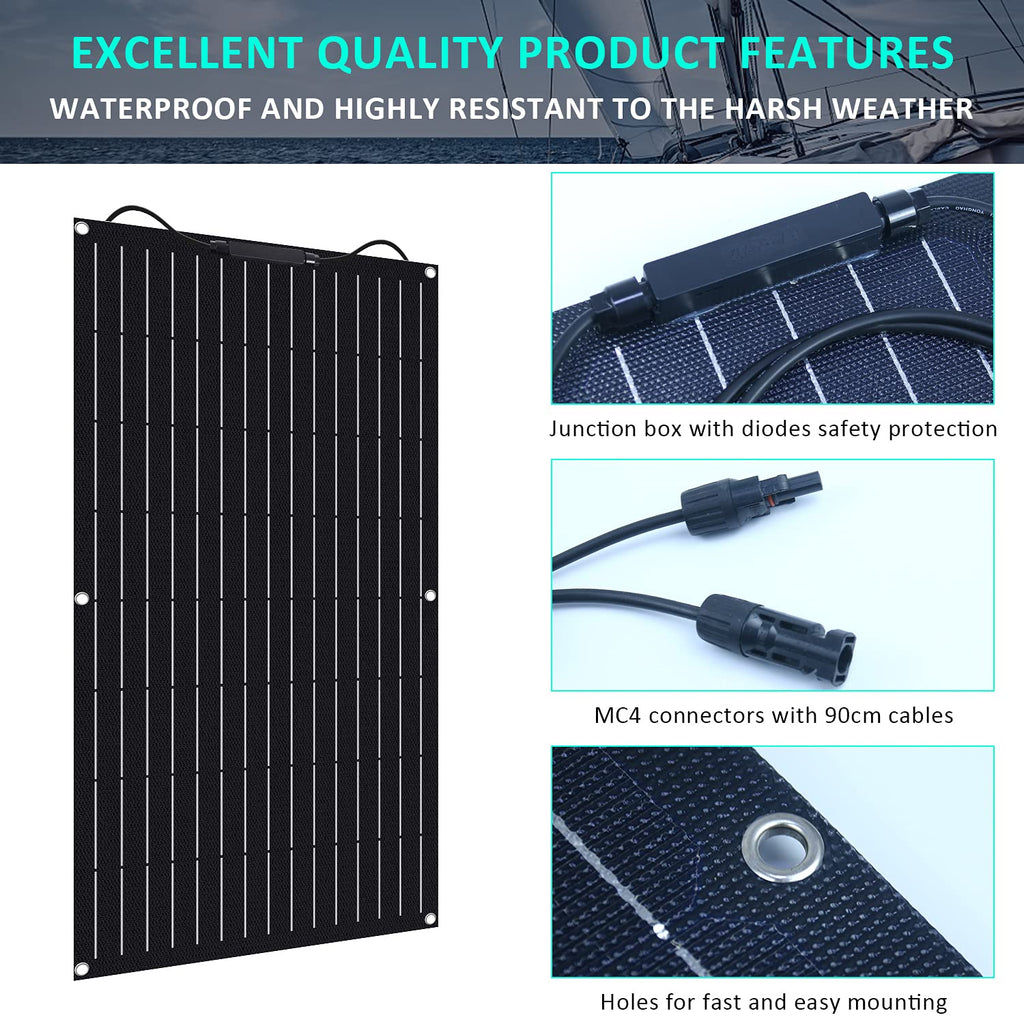 100W 12V ETFE Monocrystalline Flexible Solar Panel Kit 30A PWM M68688