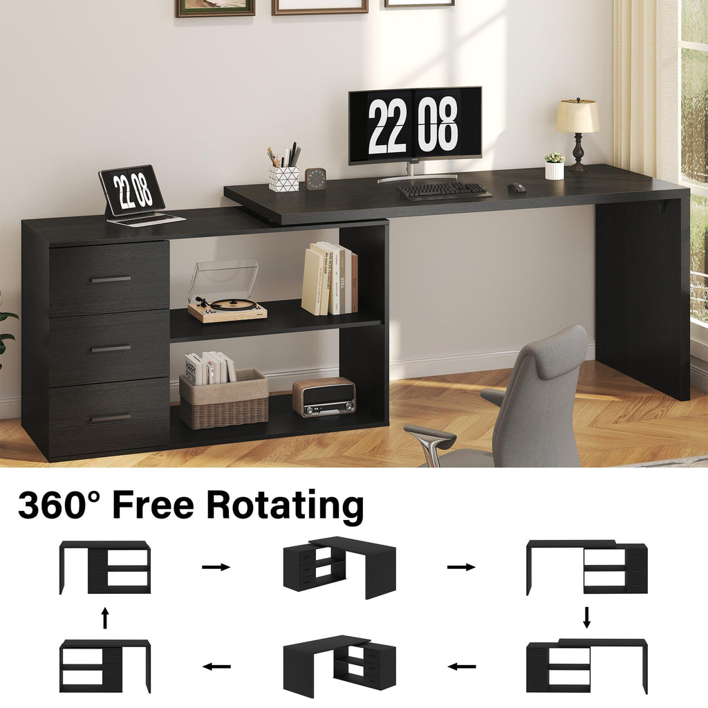 Black L Shaped Corner Desk with Storage Drawers R489