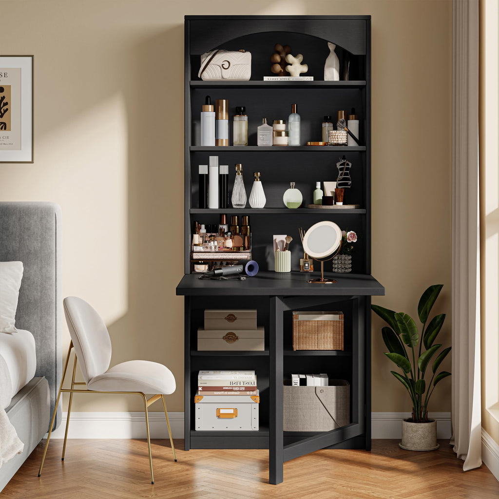 Black Folding Desk with Storage W6284