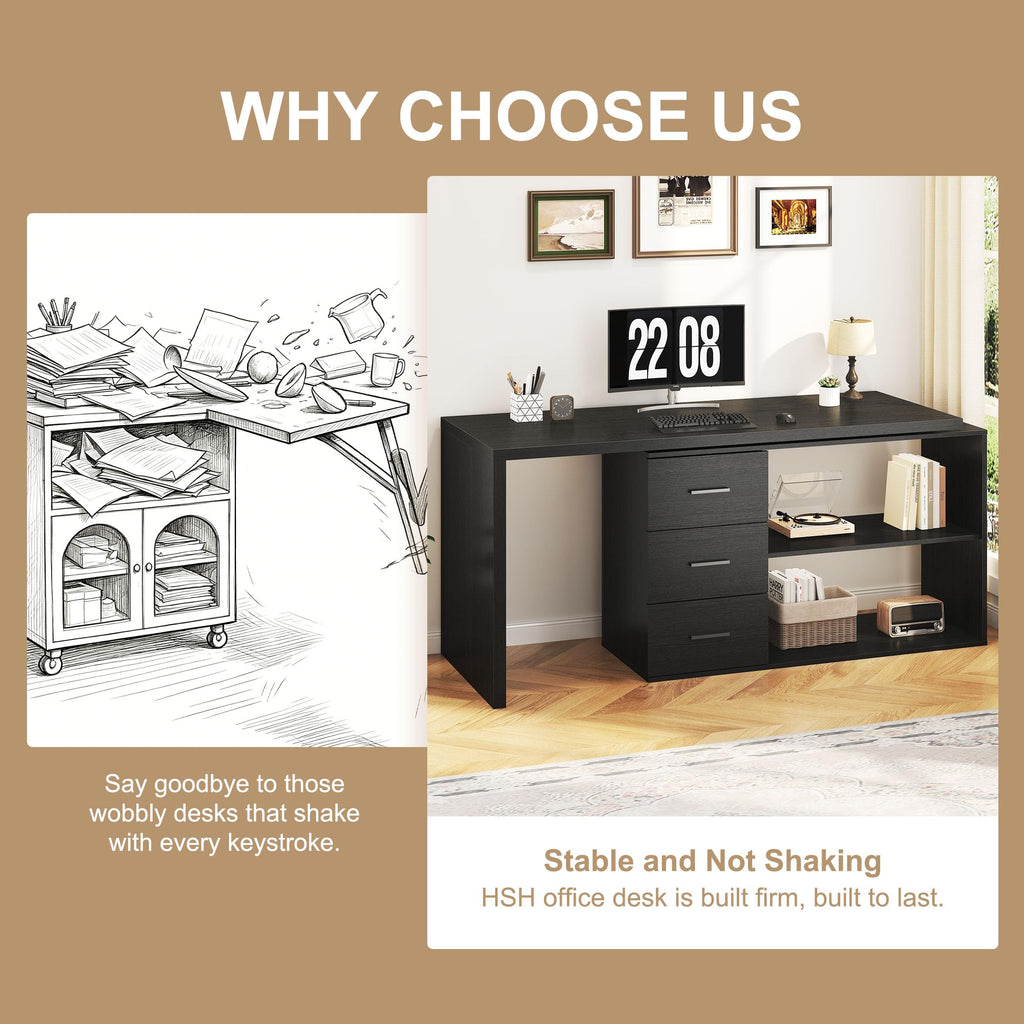 Black L Shaped Corner Desk with Storage Drawers R489