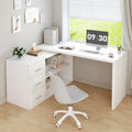 White L Shaped Corner Desk with 3 Drawers 55 inch K652907