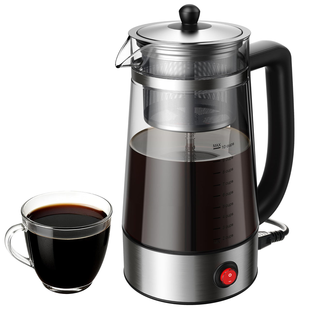 10-Cup Electric Percolator Coffee Pot with Borosilicate Carafe O49371