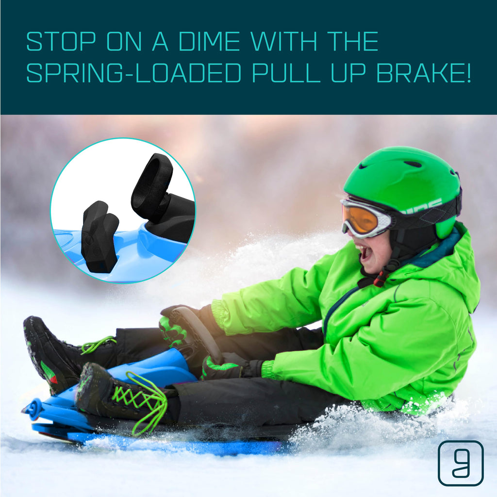 Snow Sled with Steering Wheel, Pull Up Brake, Anti-Slip Seat B147