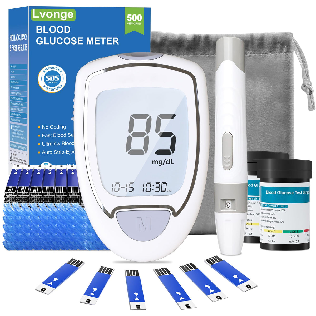 Blood Sugar Testing Kit with 100 Strips & 100 Lancets G951788