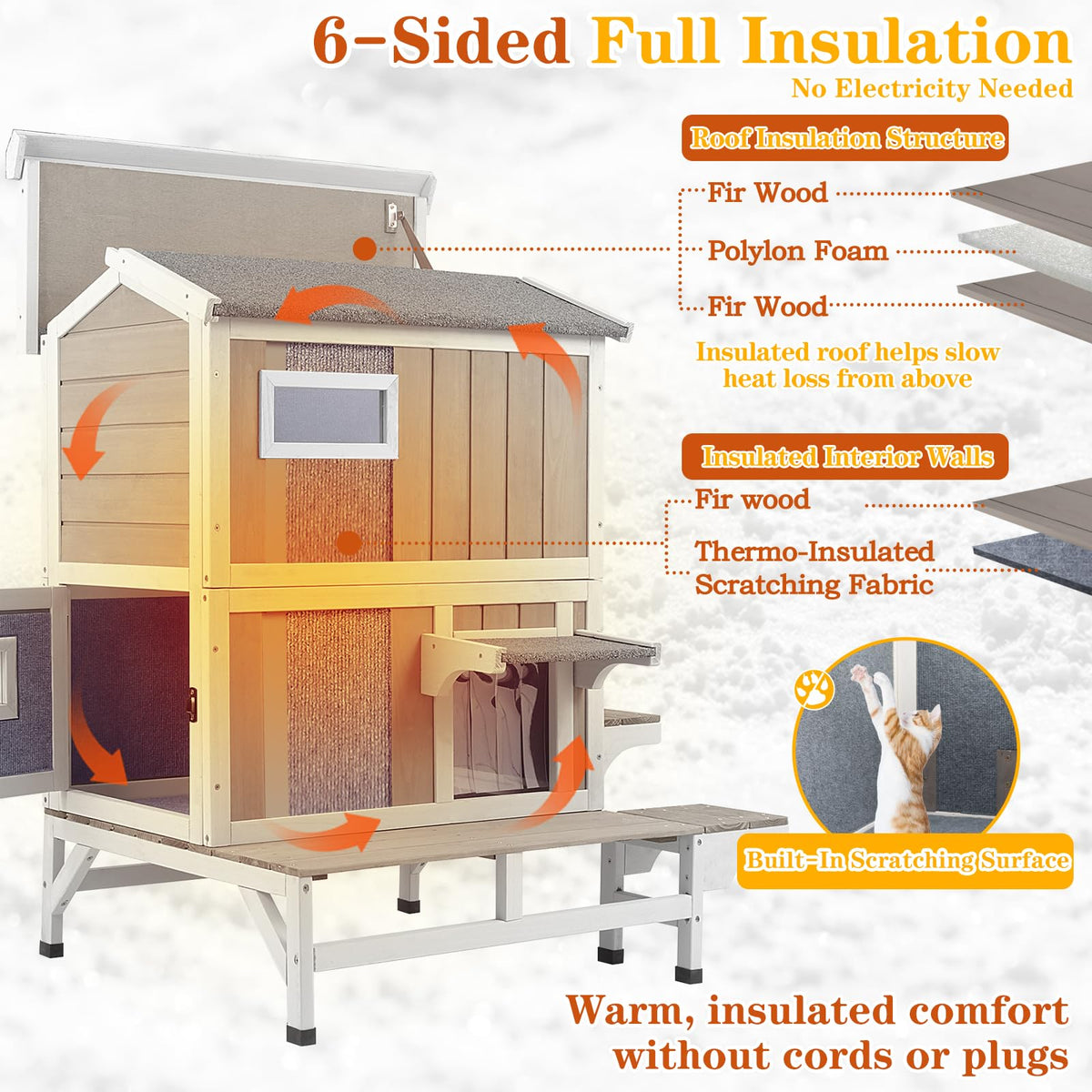 Insulated Outdoor Cat House 2-Story Wooden Shelter A35758