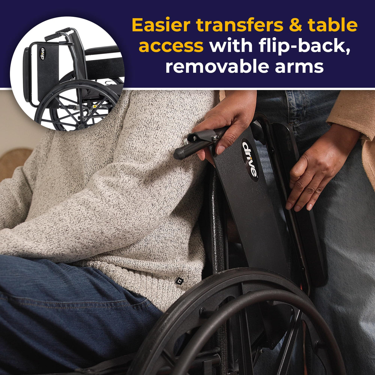 Lightweight Wheelchair Full Arms Black 18" L49610