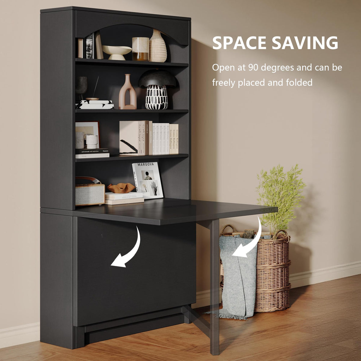 Black Folding Desk with Storage W6284