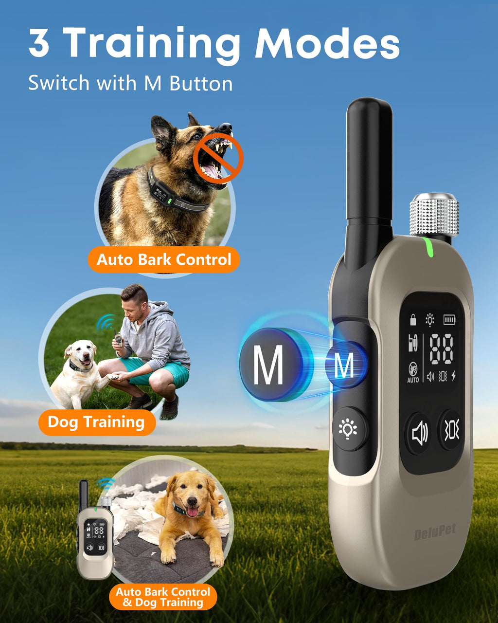 2-in-1 Dog Bark & Shock Collar with Remote F98204