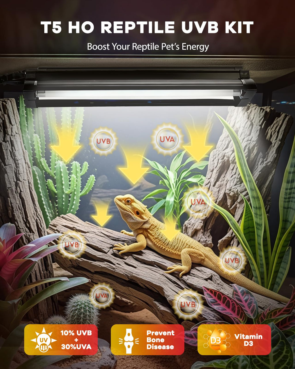 8W T5 UVB Reptile Light Fixture Combo Kit C9107