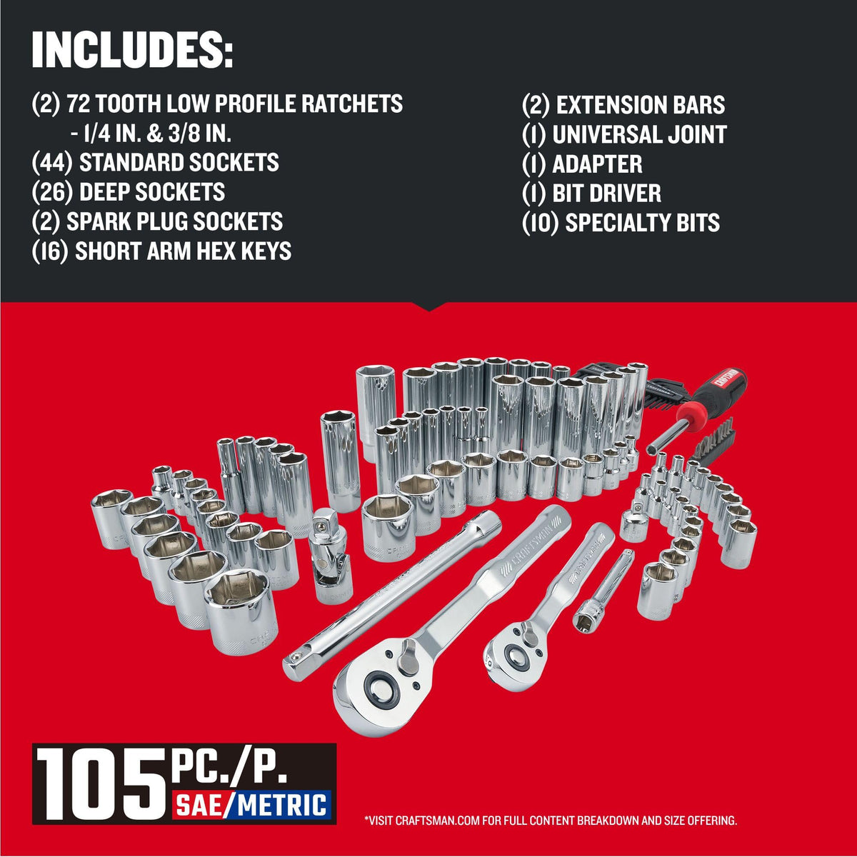 105 Pcs Standard and Metric Mechanics Tool Set with Case D59897