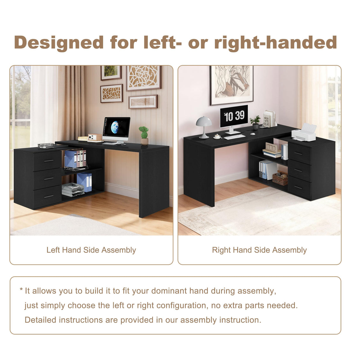 Black L Shaped Corner Desk with Storage Drawers R489