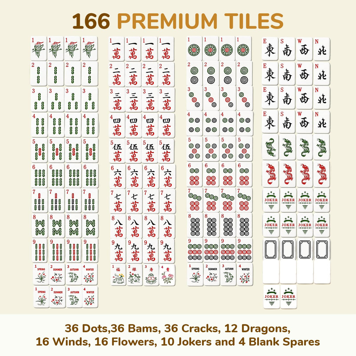166 Mahjong Tiles 4 Racks 4 Pushers Mahjong Set U6963