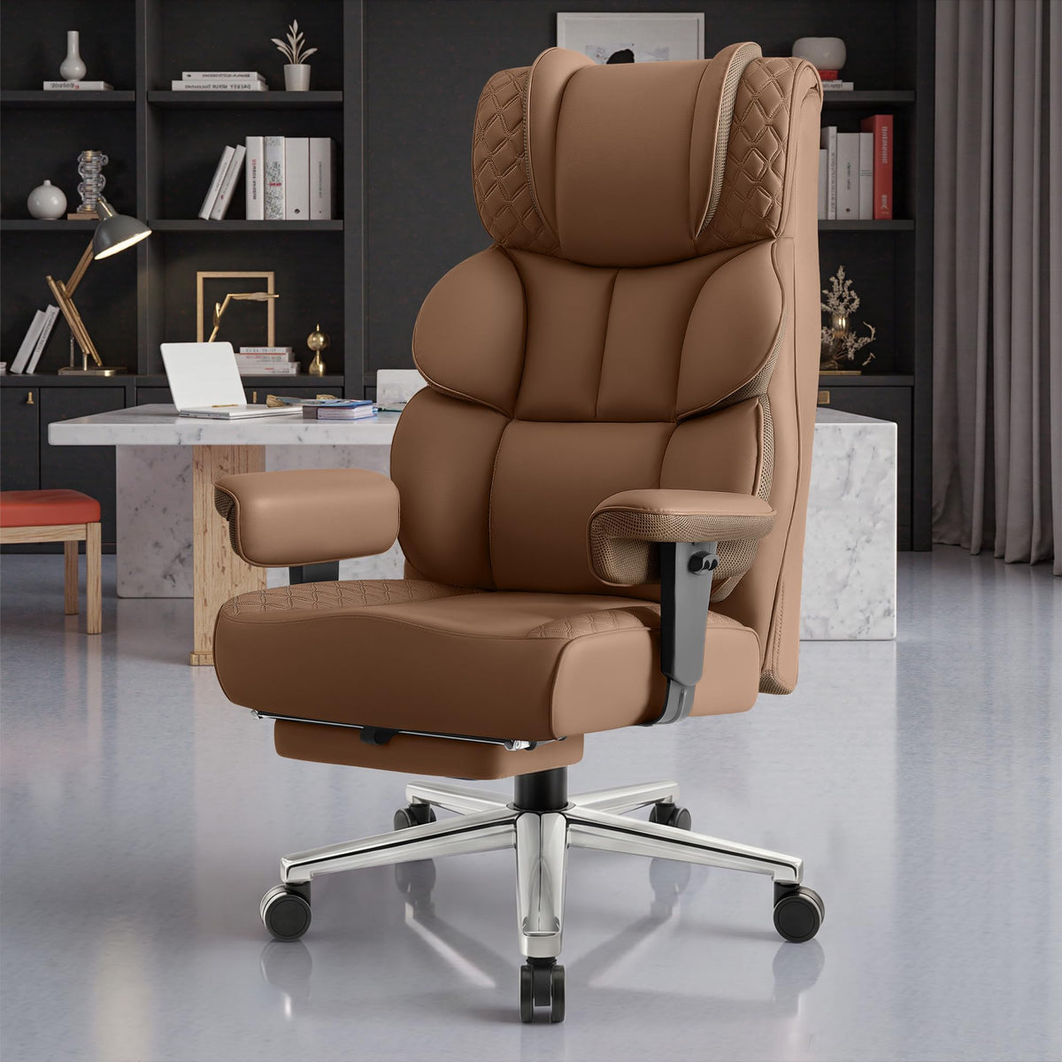 Big and Tall Leather Gaming Chair with Footrest U417
