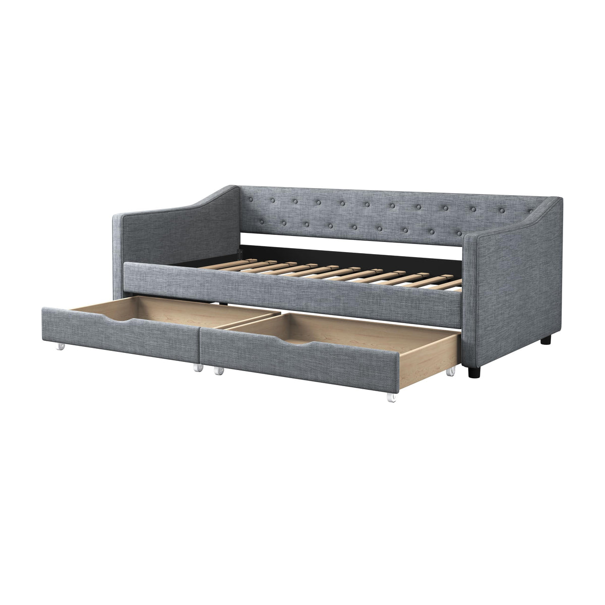 Twin Size Light Grey Linen Upholstered Wood Daybed with Two Drawers L272