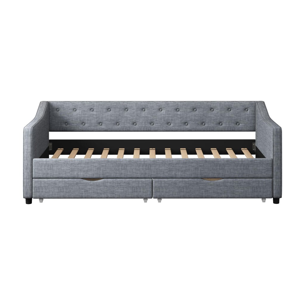 Twin Size Light Grey Linen Upholstered Wood Daybed with Two Drawers L272