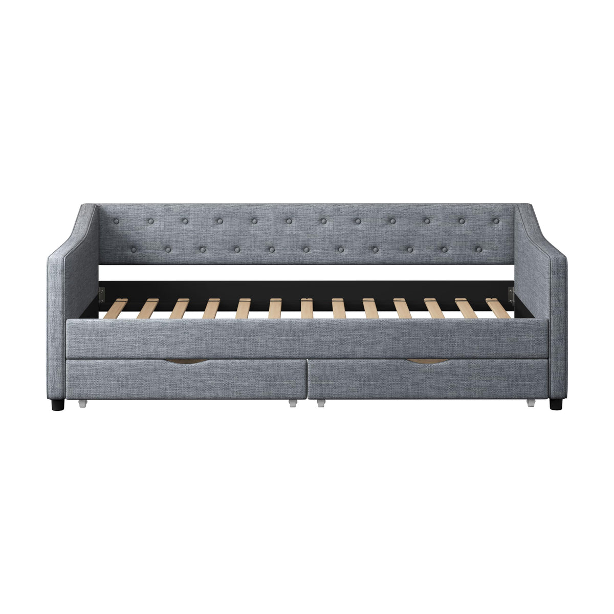 Twin Size Light Grey Linen Upholstered Wood Daybed with Two Drawers L272