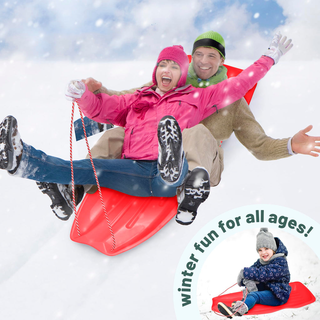 Plastic Toboggan Snow Sled with Pull Rope and Handles H570869