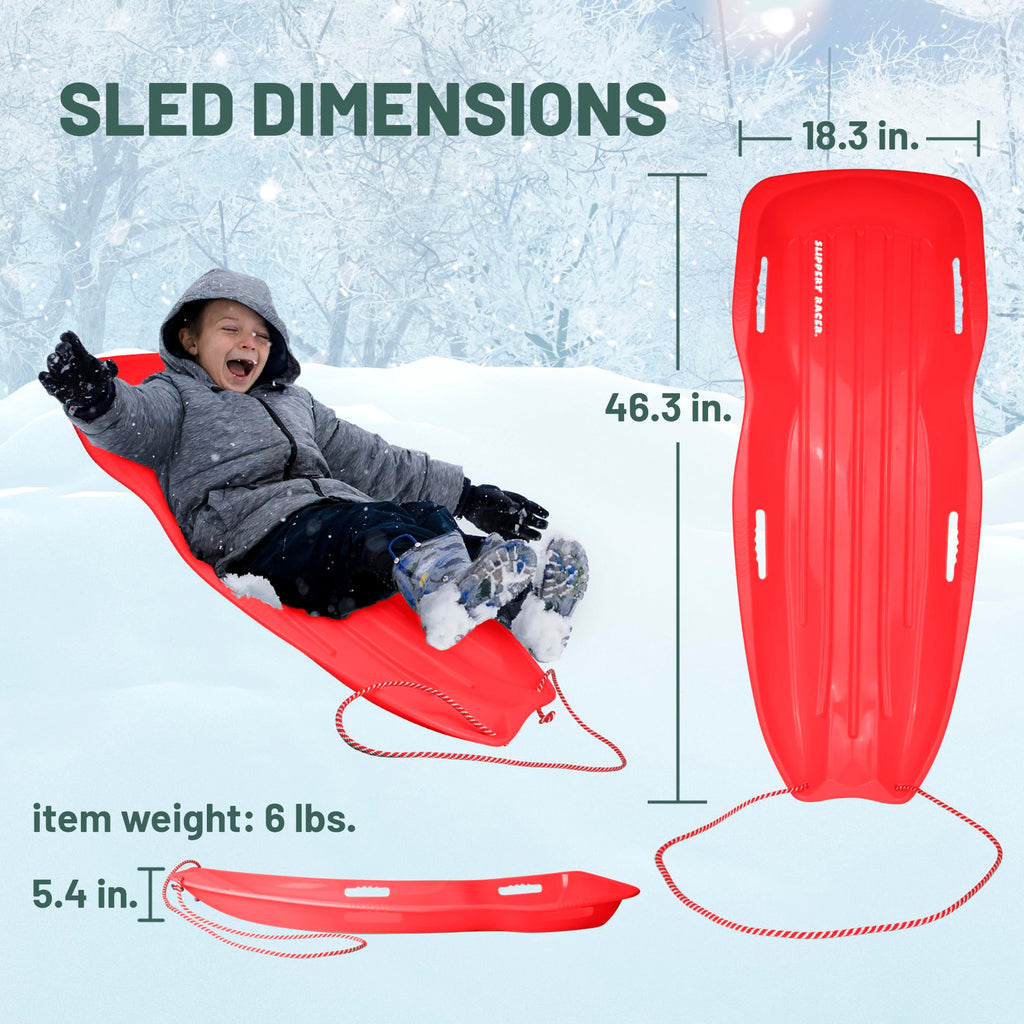 Plastic Toboggan Snow Sled with Pull Rope and Handles H570869