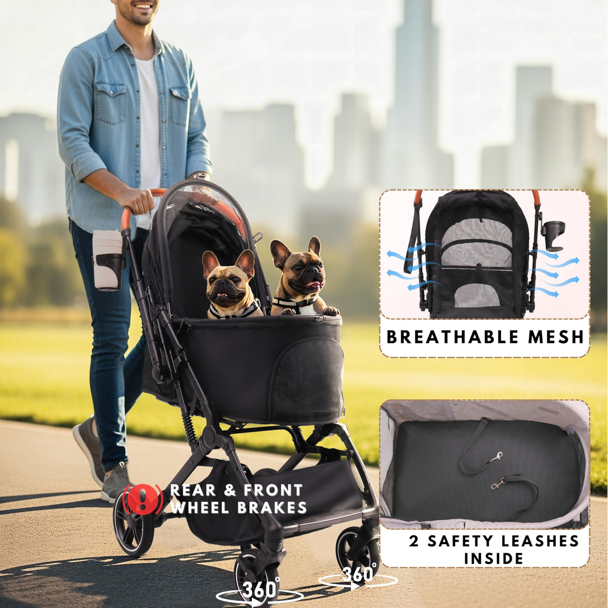 Foldable Dog Stroller 35 lbs Grey V166455