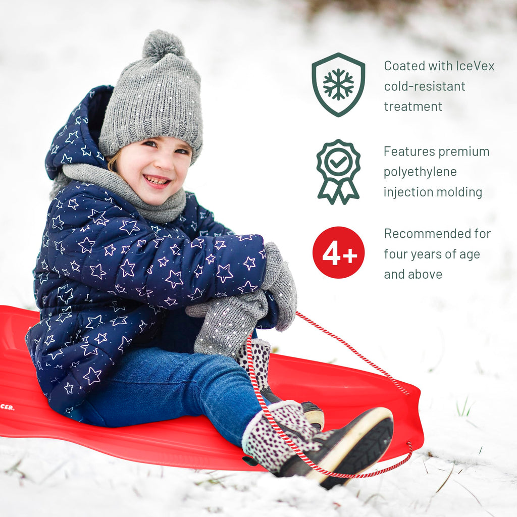 Plastic Toboggan Snow Sled with Pull Rope and Handles H570869