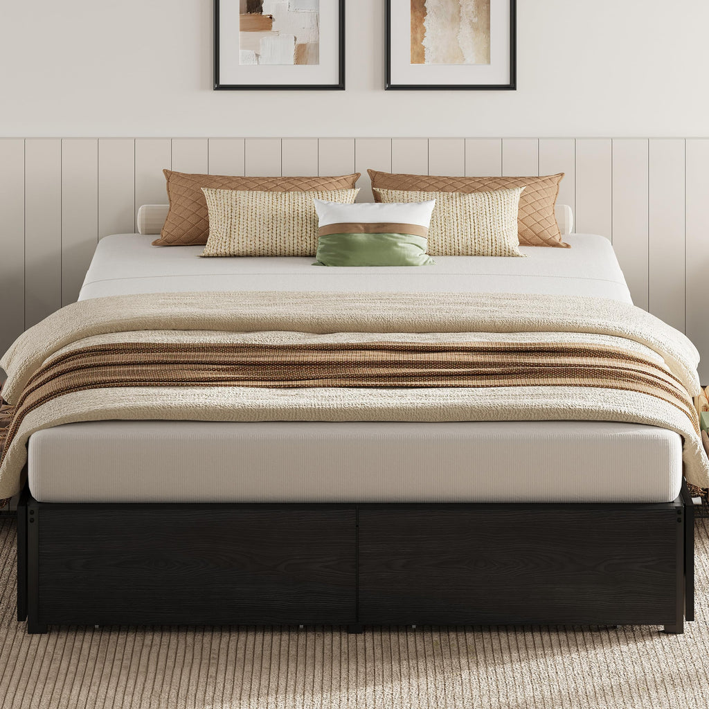 Queen Bed Frame with 4 Storage Drawers, Black L39192