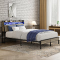 Queen Metal Platform Bed Frame with RGB Lights and Outlets H166