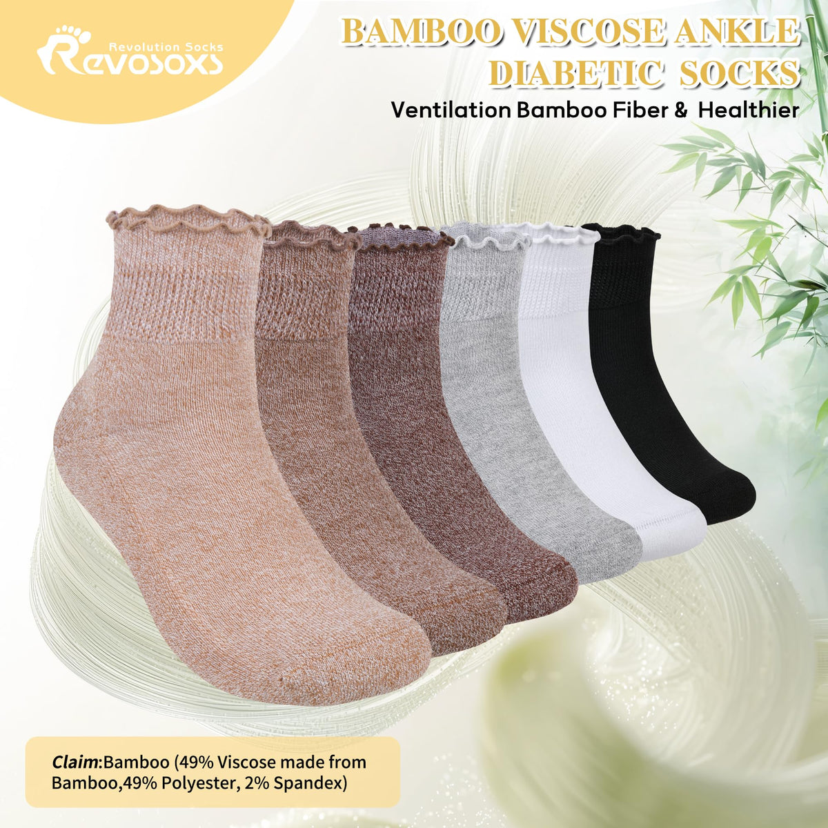 6 Pairs Non Binding Wide Seamless Diabetic Ankle Socks N3667