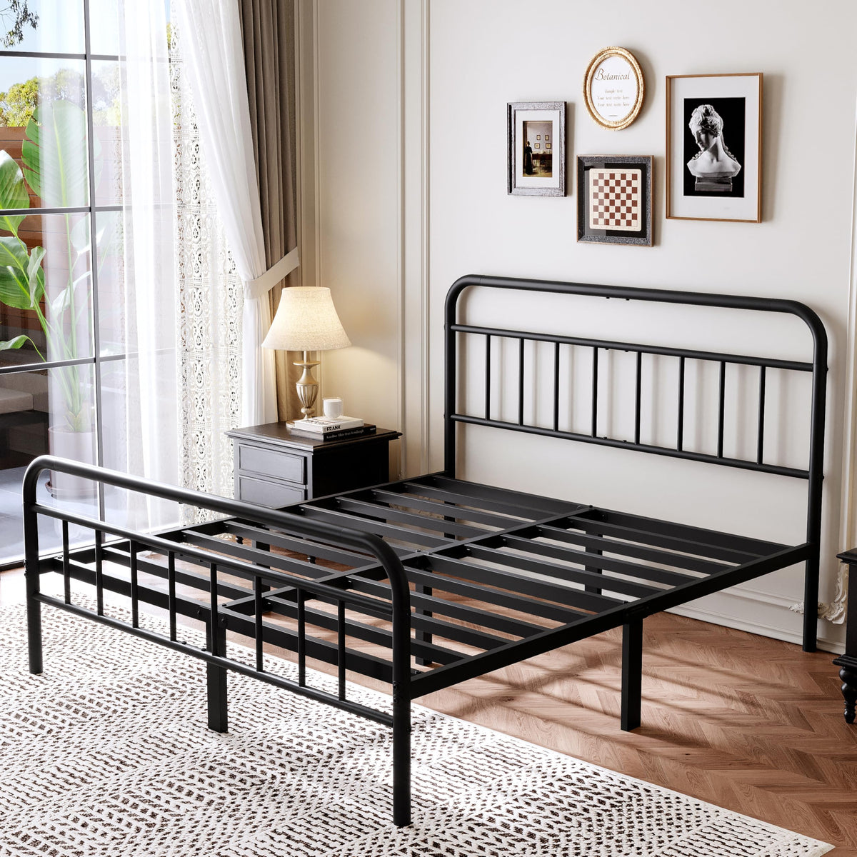 Queen Size Metal Bed Frame with Storage Space O2338