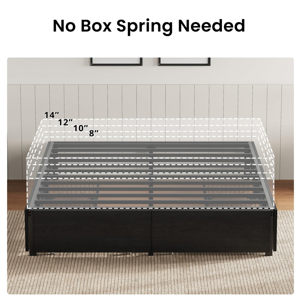 Queen Bed Frame with 4 Storage Drawers, Black L39192