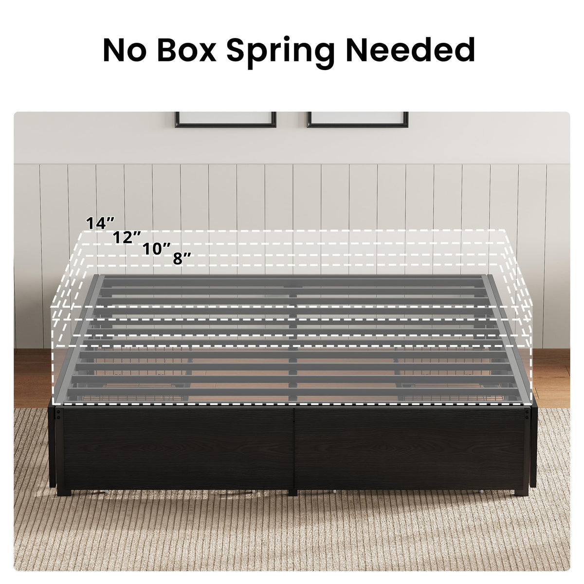 Queen Bed Frame with 4 Storage Drawers, Black L39192