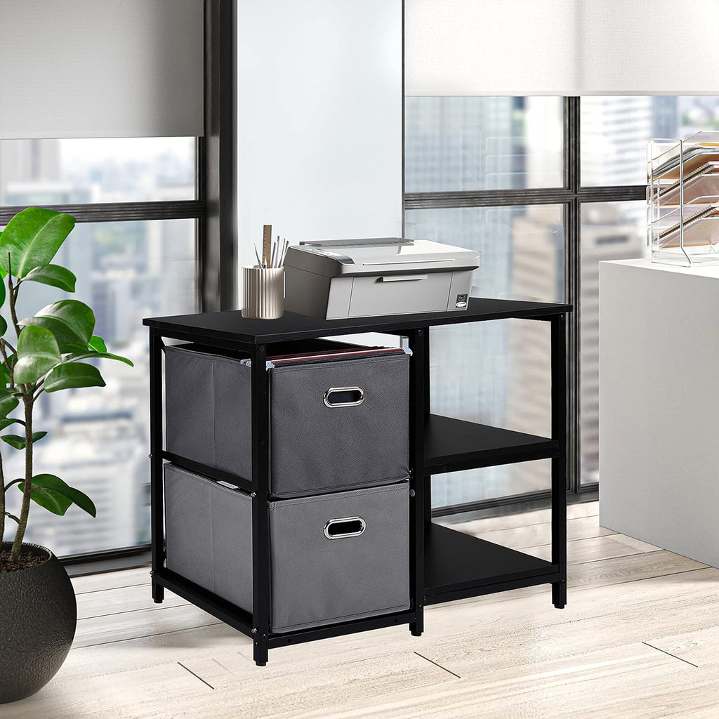 Black 2 Drawer Wooden Lateral File Cabinet with 2 Open Shelves Z47733