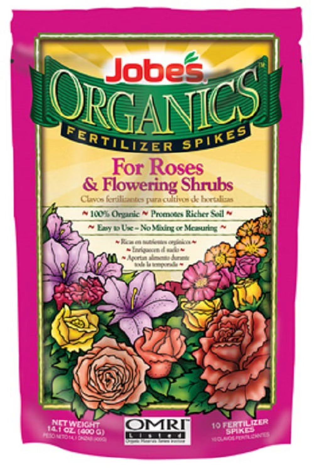 10 Pack Organic Fertilizer Spikes for Rose and Flowering Shrub A214