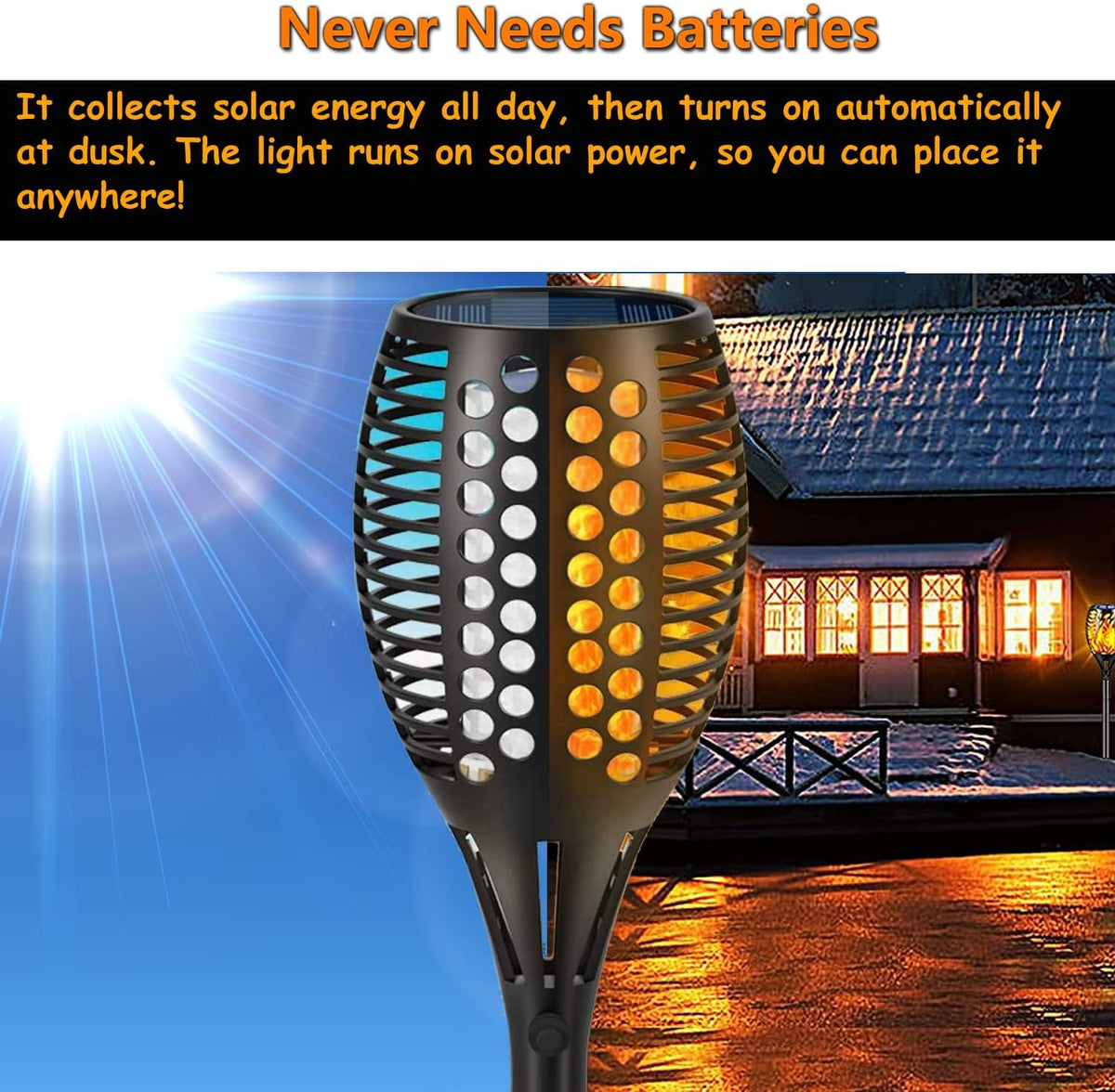 Upgraded Larger Solar Torch Lights, Waterproof Outdoor Dancing Flames Lights, Flickering Flames Garden Lights, Landscape Decoration Pathway Patio Lights 43 96 LED (4) R600454