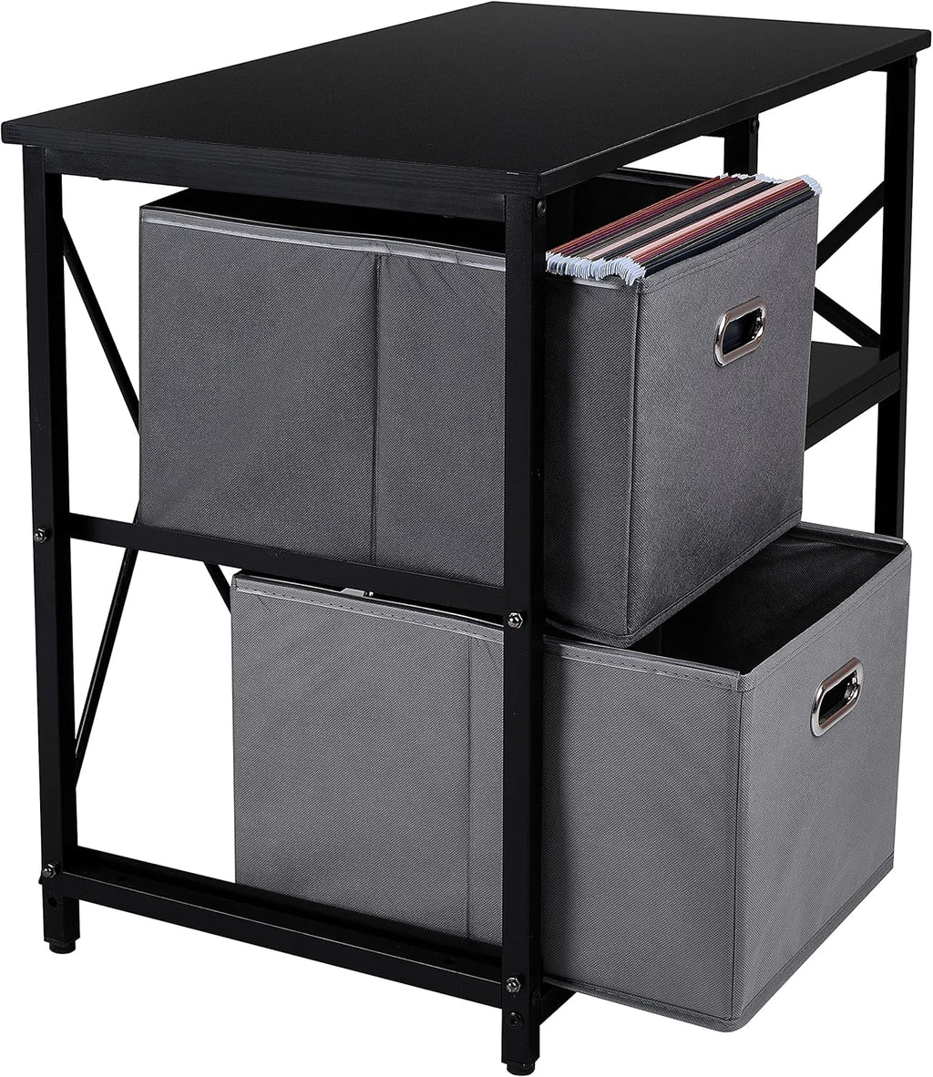 Black 2 Drawer Wooden Lateral File Cabinet with 2 Open Shelves Z47733
