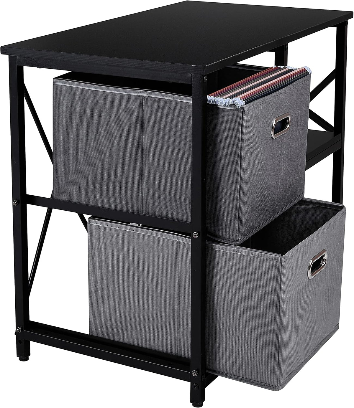Black 2 Drawer Wooden Lateral File Cabinet with 2 Open Shelves Z47733