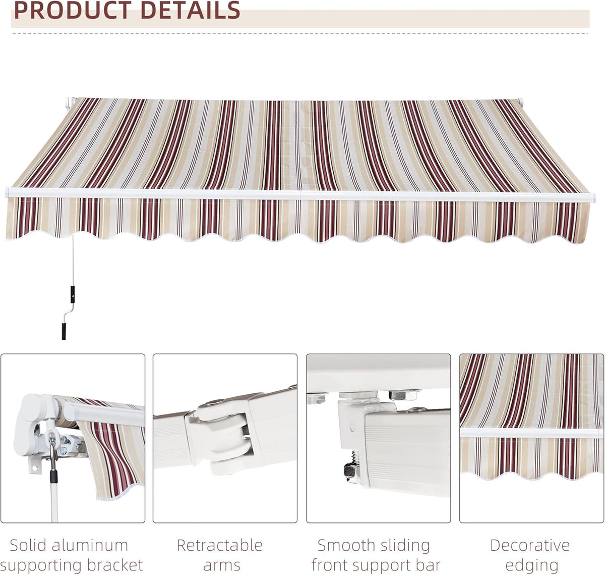 Red Manual Retractable Patio Awning with Canopy V92931