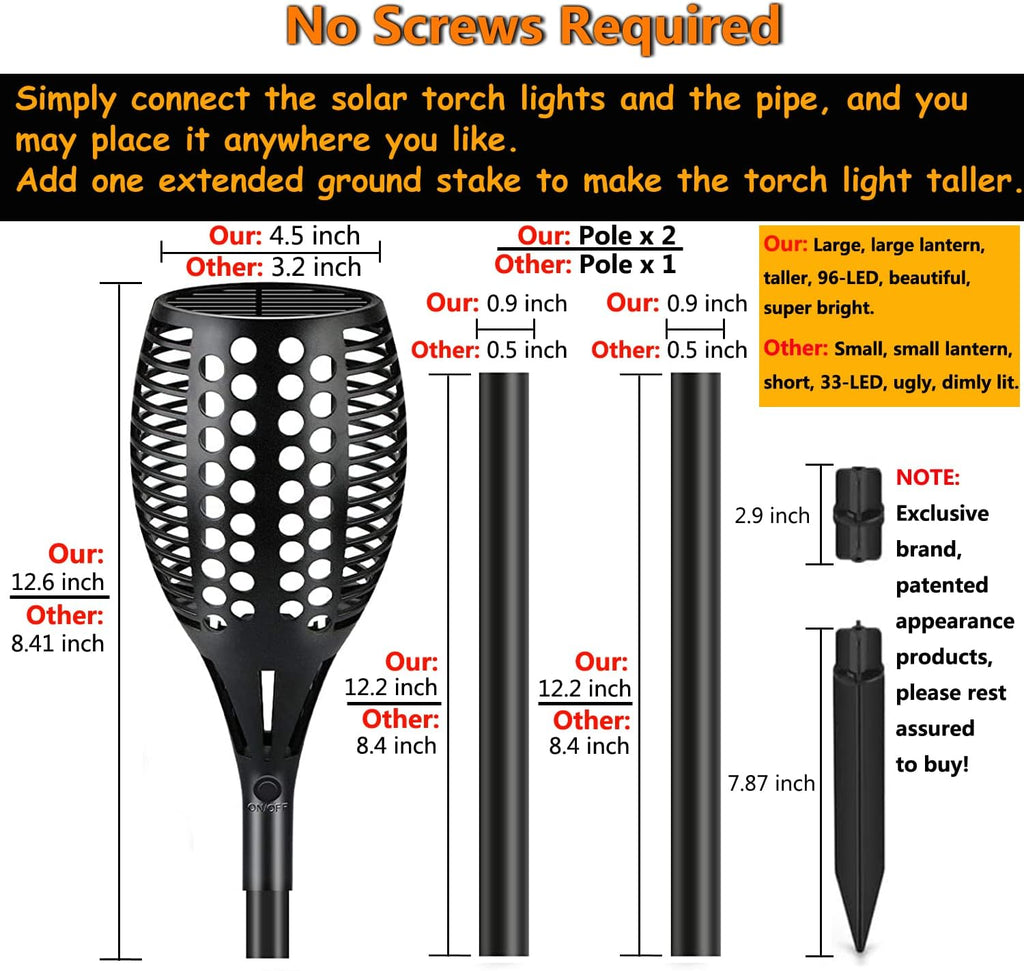 Upgraded Larger Solar Torch Lights, Waterproof Outdoor Dancing Flames Lights, Flickering Flames Garden Lights, Landscape Decoration Pathway Patio Lights 43 96 LED (4) R600454